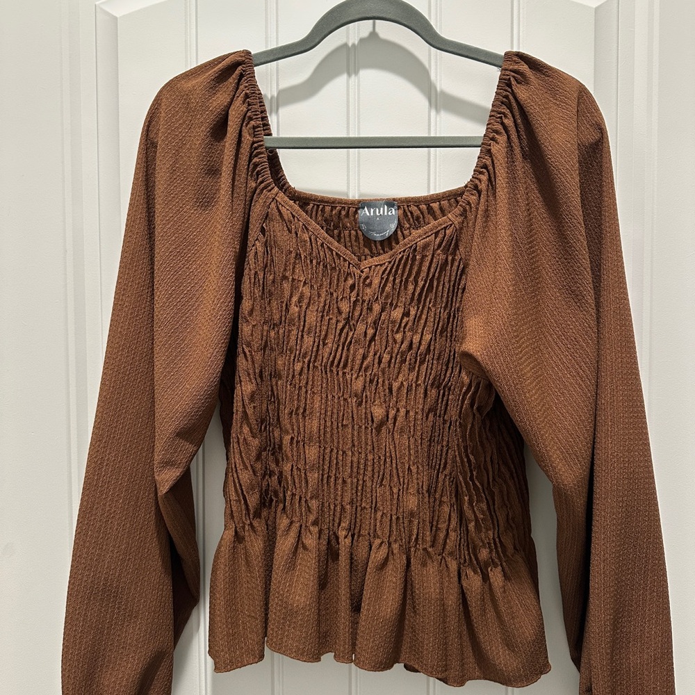 ARULA Women's Chocolate Smocked Blouse